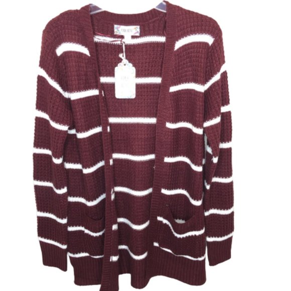 Pink Rose Sweaters - Pink Rose Striped Cardigan - L - NEW